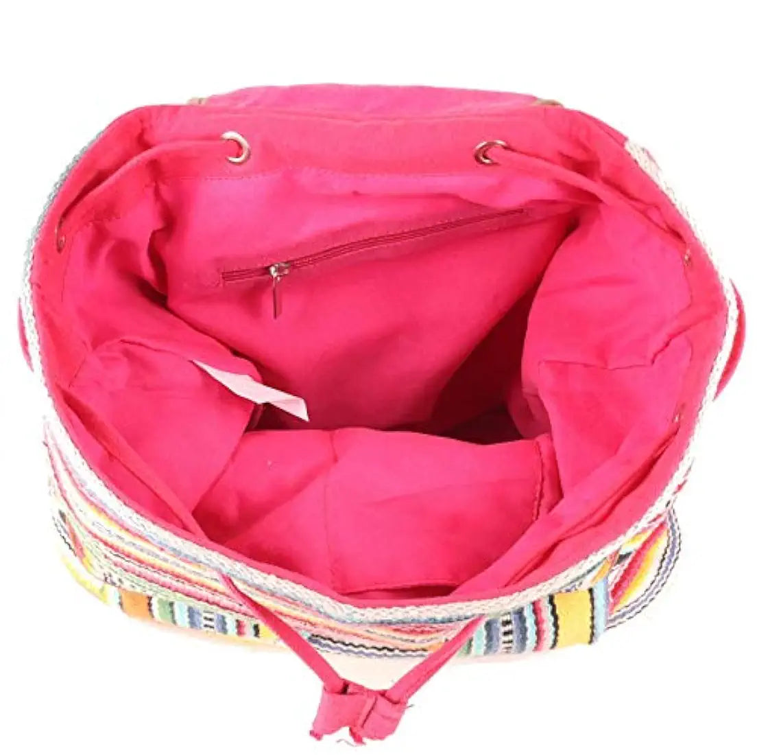 Astrid Multicolor Cotton Girls Backpack With External Pockets In Front Colour Stylish Multicolor Greenish Stripes