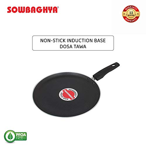 Sowbaghya Induction Base Non Stick Tawa 26 cm Black Dosa Roti Chapati Pathiri Tawa
