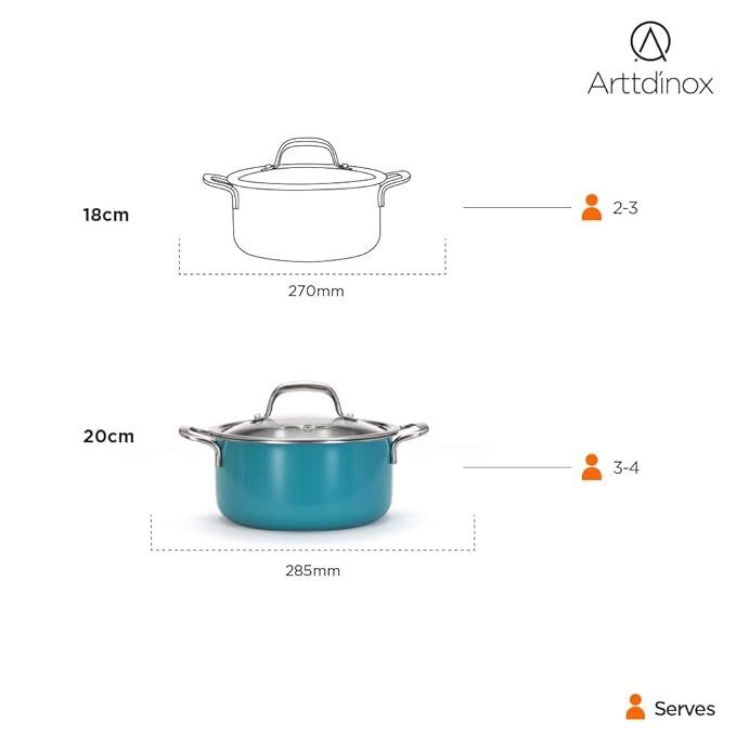 Arttdinox Vida Stainless Steel Triply Casserole With Lid | Biryani Pot | Stock Pot With Lid | Jindal Stainless | 20cm | 3 Ltr