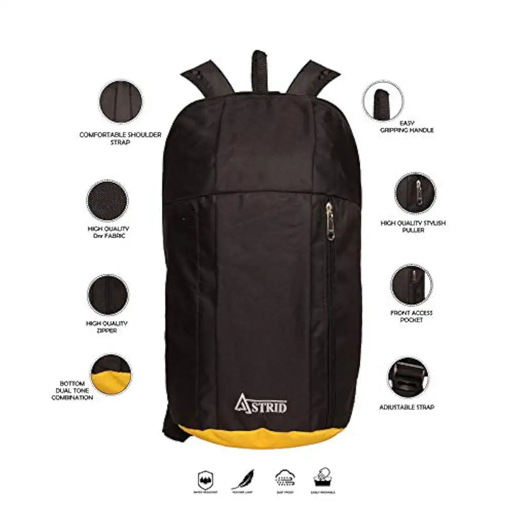 Astrid Canvas Girls Backpack Medium Size Colour Black & Yellow