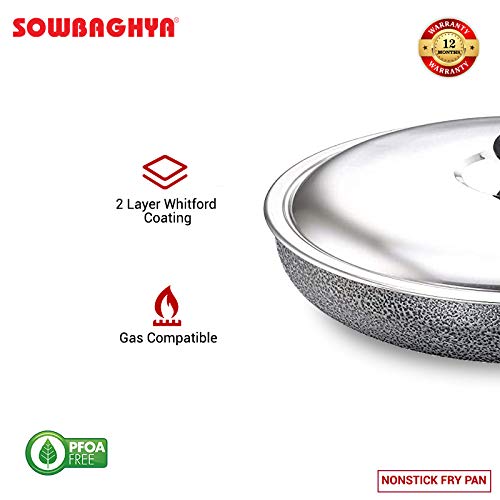 Sowbaghya Non Stick Fry Pan with Stainless Steel Lid Multicolour With Soft Touch Handle