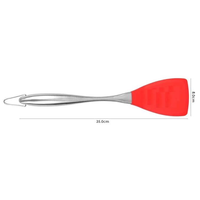 P-Plus International Silicone Spatula Versatile Tools Baking and Mixing Non-Stick Steel Plain Slotted Red