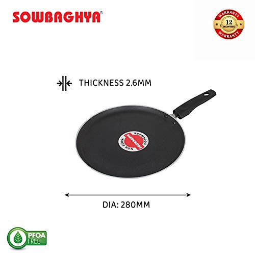 Sowbaghya Induction Base Non Stick Tawa 26 cm Black Dosa Roti Chapati Pathiri Tawa