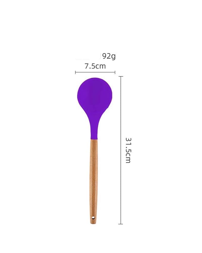 Woodtula Silicone Soup Ladle Spatula with Wooden Handle Non-Stick Kitchen Utensil Tools Purple