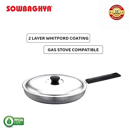 Sowbaghya Non Stick Fry Pan with Stainless Steel Lid Multicolour With Soft Touch Handle