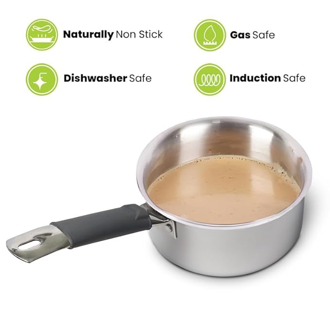 Allo Triply Stainless Steel Sauce TriPly Tea Pan MilkPan For Chai 16cm 1.5 litres