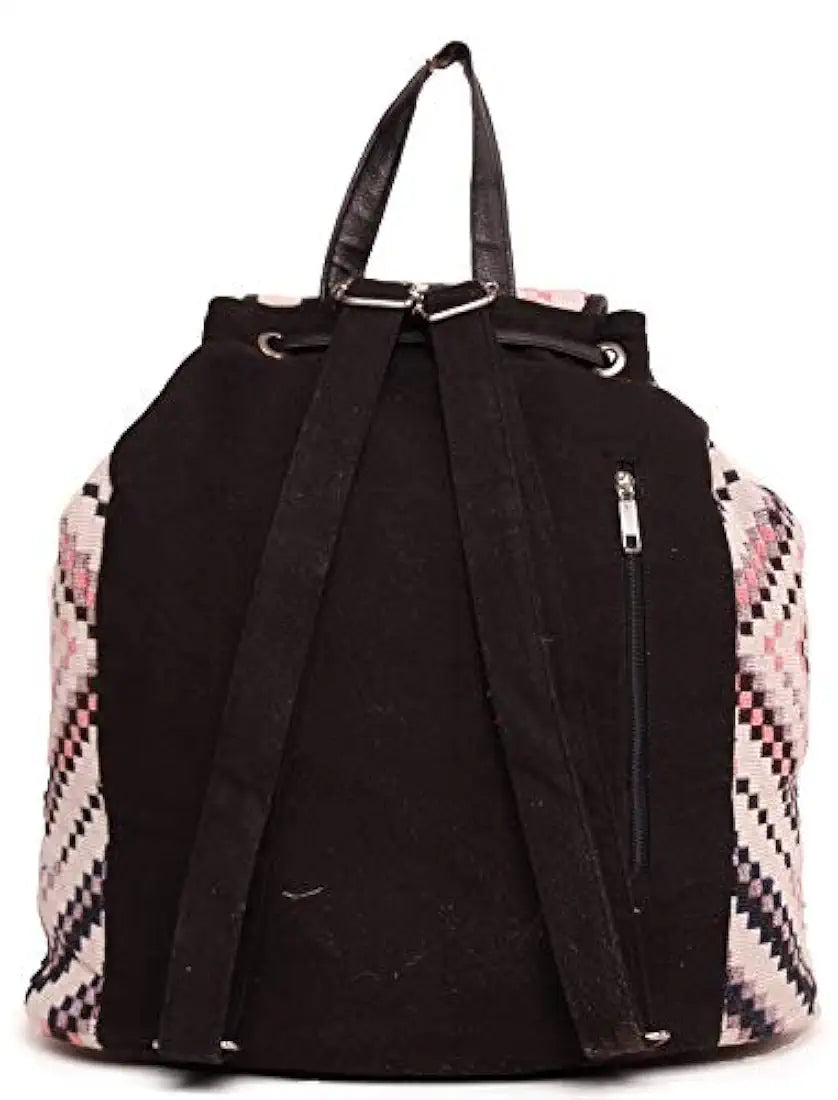 Astrid Multicolor Cotton Girls Backpack With External Pockets In Front Colour Classy Black And White Checkered