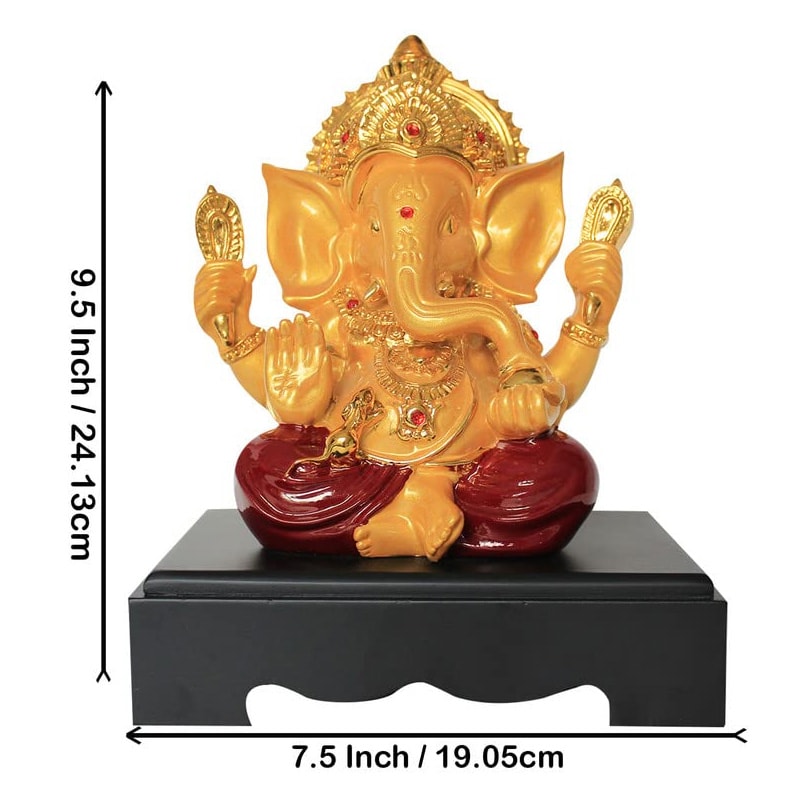 Svastika Red and Golden Meditating Lord Ganesh Idol