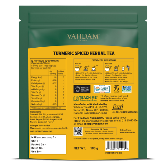 Turmeric Ginger Herbal Tea Tisane, 50 Count