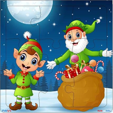 Fiddlys Wooden Jigsaw Puzzles for Kids & Children - 9 Pieces | Christmas Pack of 4 | Age 3+