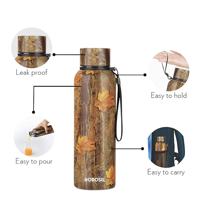 Borosil Hydra Trek Mapple 700 ml Stainless Steel Water Bottle