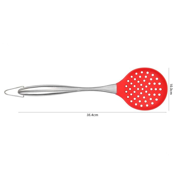 P-Plus International Silicone Spatula Versatile Tools Baking and Mixing Non-Stick Steel Skimmer Red