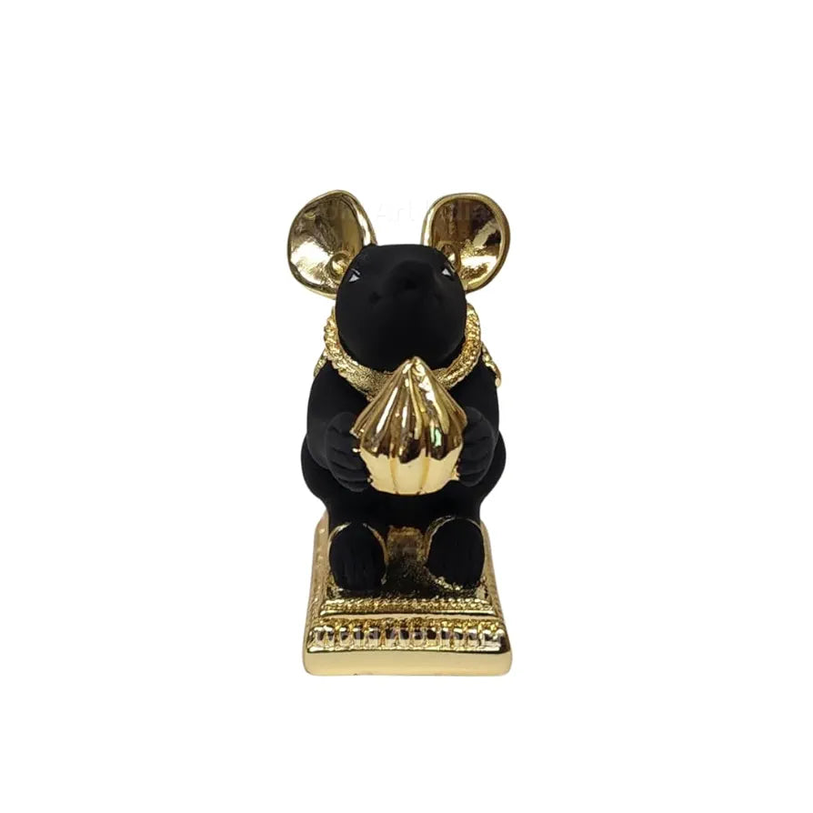 Gold Art India Gold-Plated Mushak Mouse Pair with Modak Black Terracotta Finish
