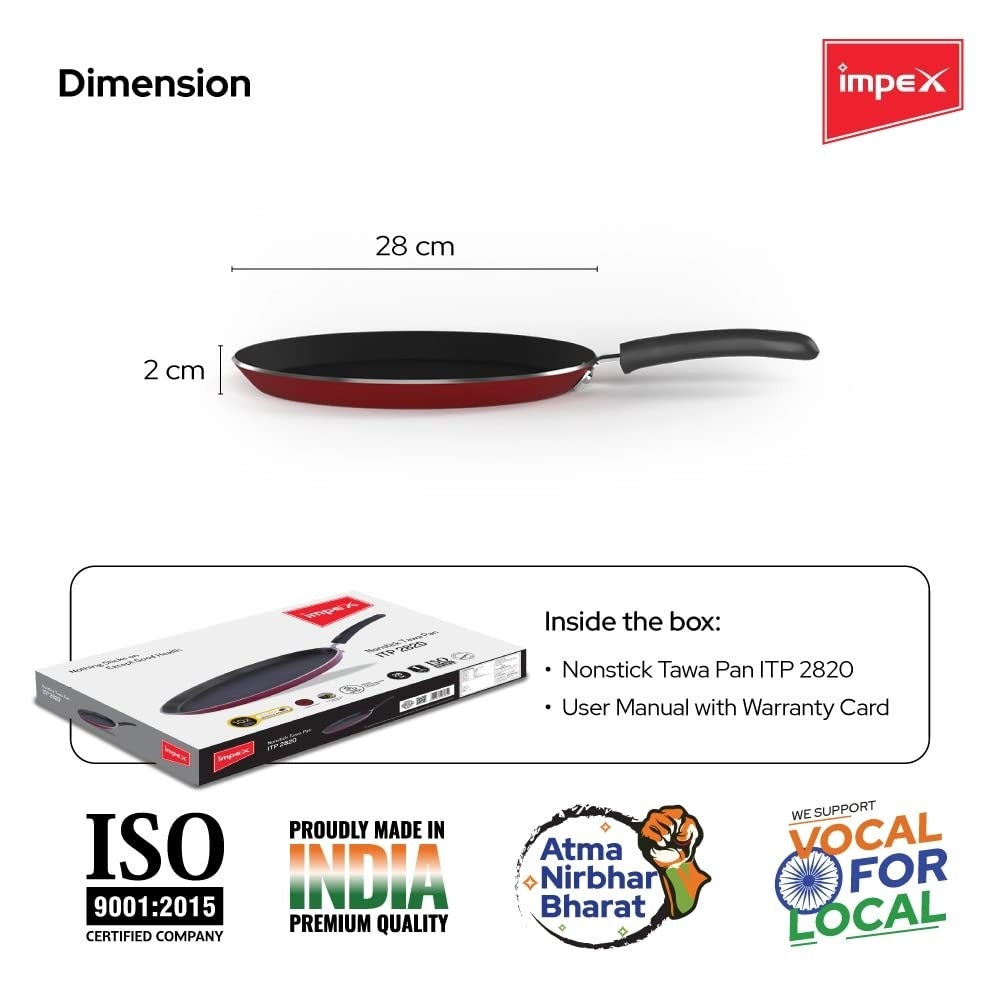 Impex ITP-2820 Induction Base Non-Stick Aluminium Tawa Pan 28cm Maroon
