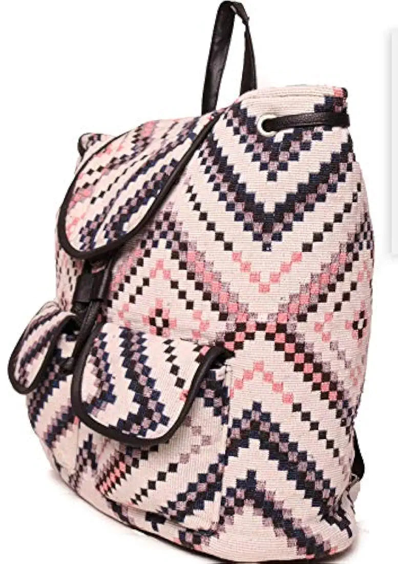 Astrid Multicolor Cotton Girls Backpack With External Pockets In Front Colour Classy Black And White Checkered