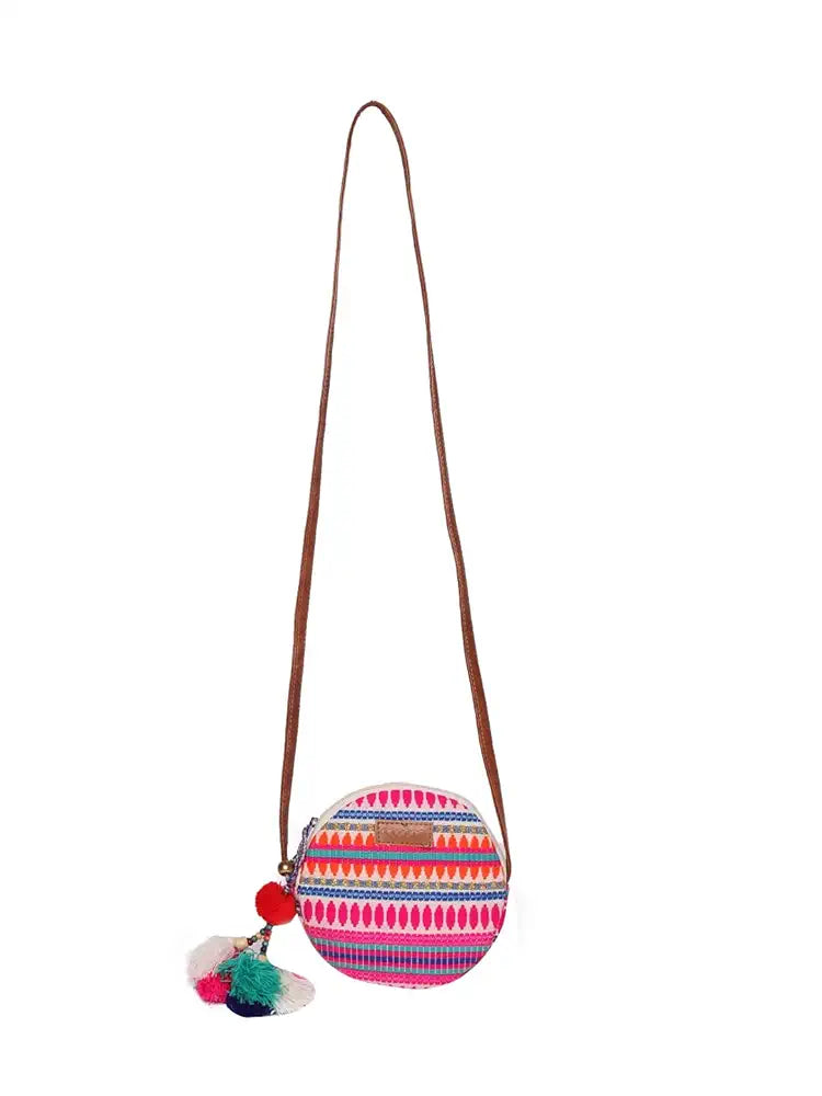Astrid Round Textured Sling Bag For Girls With Zip Colour Pinkish Purple