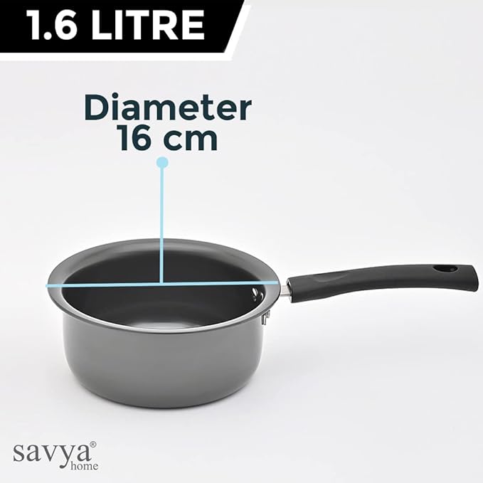 Savya Home Hard Anodized Aluminum Sauce Pan with Stainless Steel Lid Set 1.6 L
