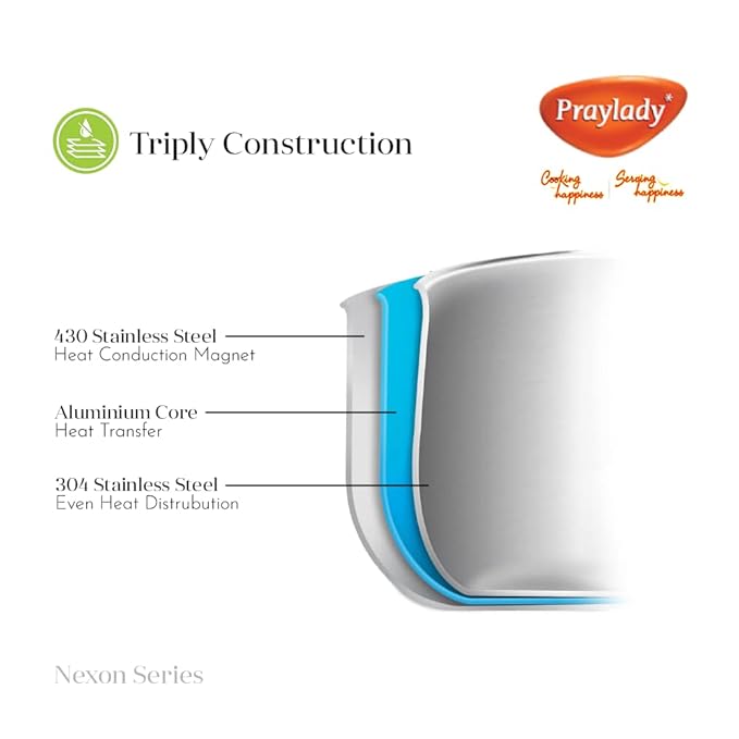 Praylady Nexon Series Triply 18cm 2.4L Tope with SS Lid Healthy Non Toxic Bhagona