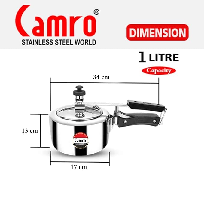 Camro Steel Pressure Cooker Steller 1 Liters Inner Lid Induction and Gas Stove Friendly