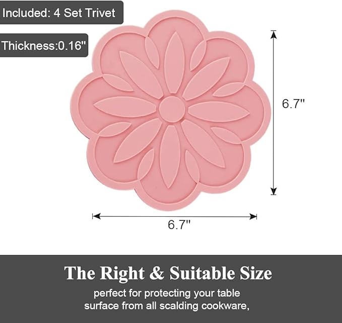 P-Plus International Silicone Pot Holders Mat Jar Opener Spoon Rest Kitchen (Pack of 4 Pink)
