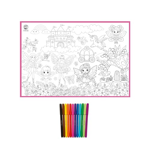 Ratna's My Coloring Mat Fairies Printed | Washable & Reusable Colouring Kit for Kids 3+ Years | Assorted Design