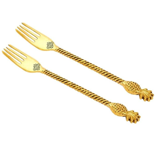 Indian Art Villa Brass Designer Fork Flatware 8.5'' Inch, Gold