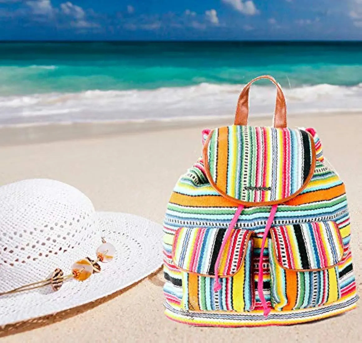 Astrid Multicolor Cotton Girls Backpack With External Pockets In Front Colour Stylish Multicolor Greenish Stripes