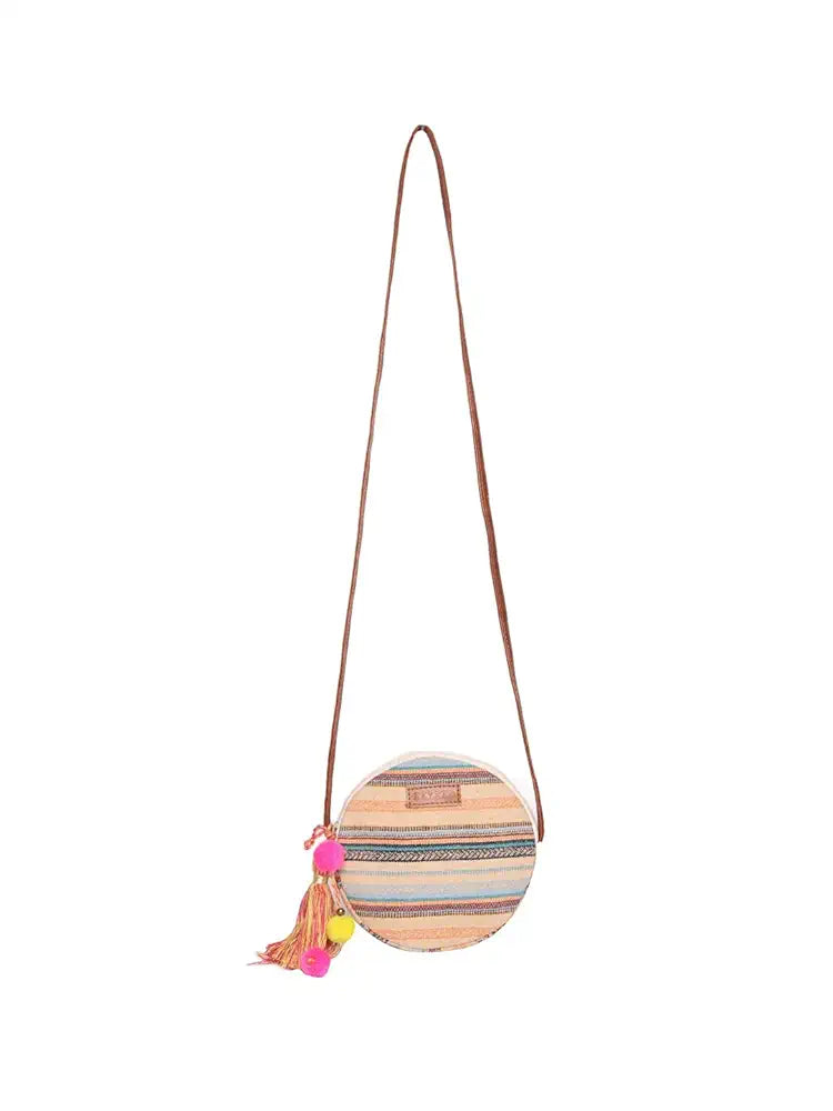 Astrid Round Textured Sling Bag For Girls With Zip