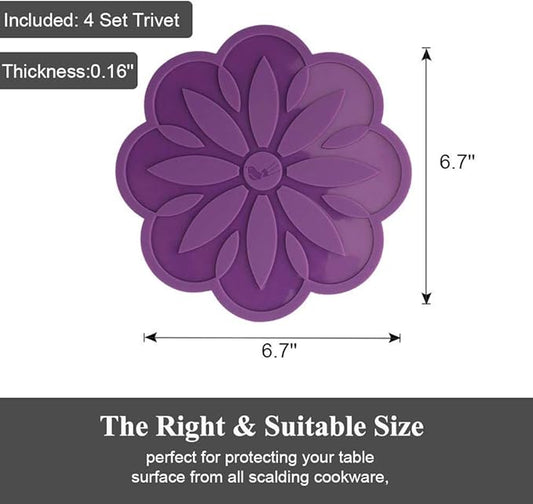 P-Plus International Set Silicone Pot Holders Mat Jar Rest Kitchen Non Slip Flexible Durable Brown (Pack of 4)