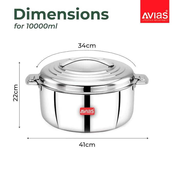 Avias Platina Premium 10000 ml Double Wall Insulated Stainless Steel Casserole Hot Pot for Roti Rice
