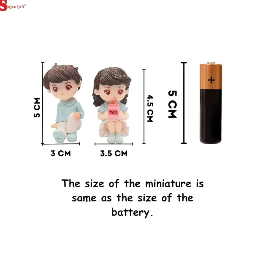 Satyam Kraft 1 Set Miniature Couple Figurines with Bench Cute Tea Time Resin Dolls