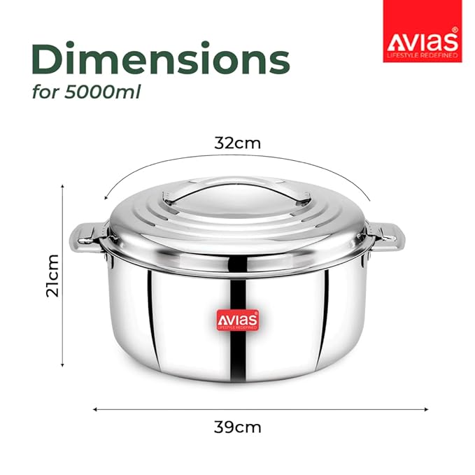 Avias Platina Premium 5000 ml Double Wall Insulated Stainless Steel Casserole Pot for Roti