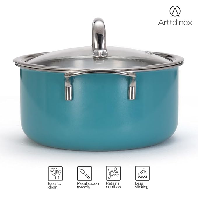 Arttdinox Vida Stainless Steel Triply Casserole With Lid | Biryani Pot | Stock Pot With Lid | Jindal Stainless | 20cm | 3 Ltr