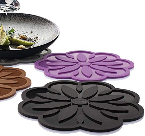 P-Plus International Set Silicone Pot Holders Mat Jar Rest Kitchen Non Slip Flexible Durable Brown (Pack of 4)