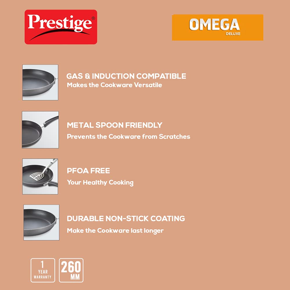 Prestige Omg Dlx Sleeve Induction Base Non-stick Aluminium Fry Pan, 26cm | Red