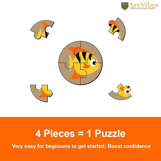 Artvibes Cute Fishes Premium Wooden Puzzles for Kids Age 2-5 | 4 Piece Puzzles | Toddlers Wooden Puzzle | Set of 6