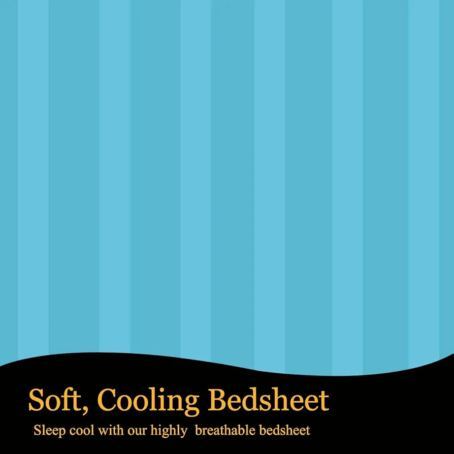 Fresh From Loom Satin Striped Soft Fitted Bedsheet King Size Bed with Two Pillow Cover Elastic Fitted Bed Sheets 240 TC Blue