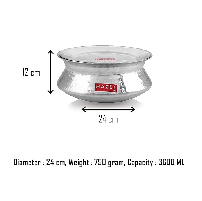 Hazel Aluminium Hammered Finish Handi with Lid 24 cm with 3600 ml Capacity