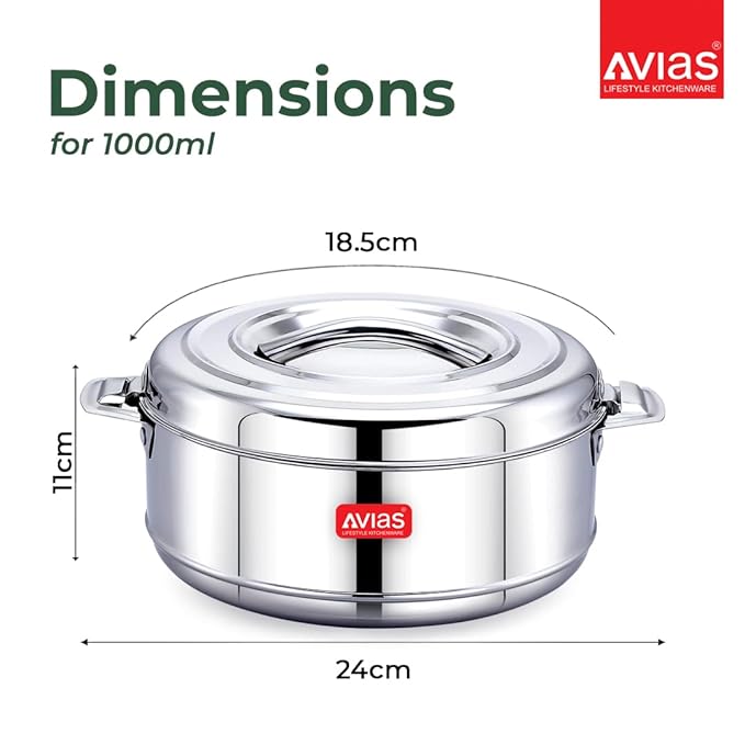 Avias Astra Double Wall Insulated Stainless Steel Casserole 1000ml Hot Box for Kitchen Hot Case