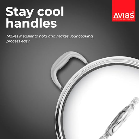 Avias Riara Triply Kadhai Stainless Steel Triply Kadai Flat Bottom 2.5 Mm Thickness 3.25 Litre 26cm