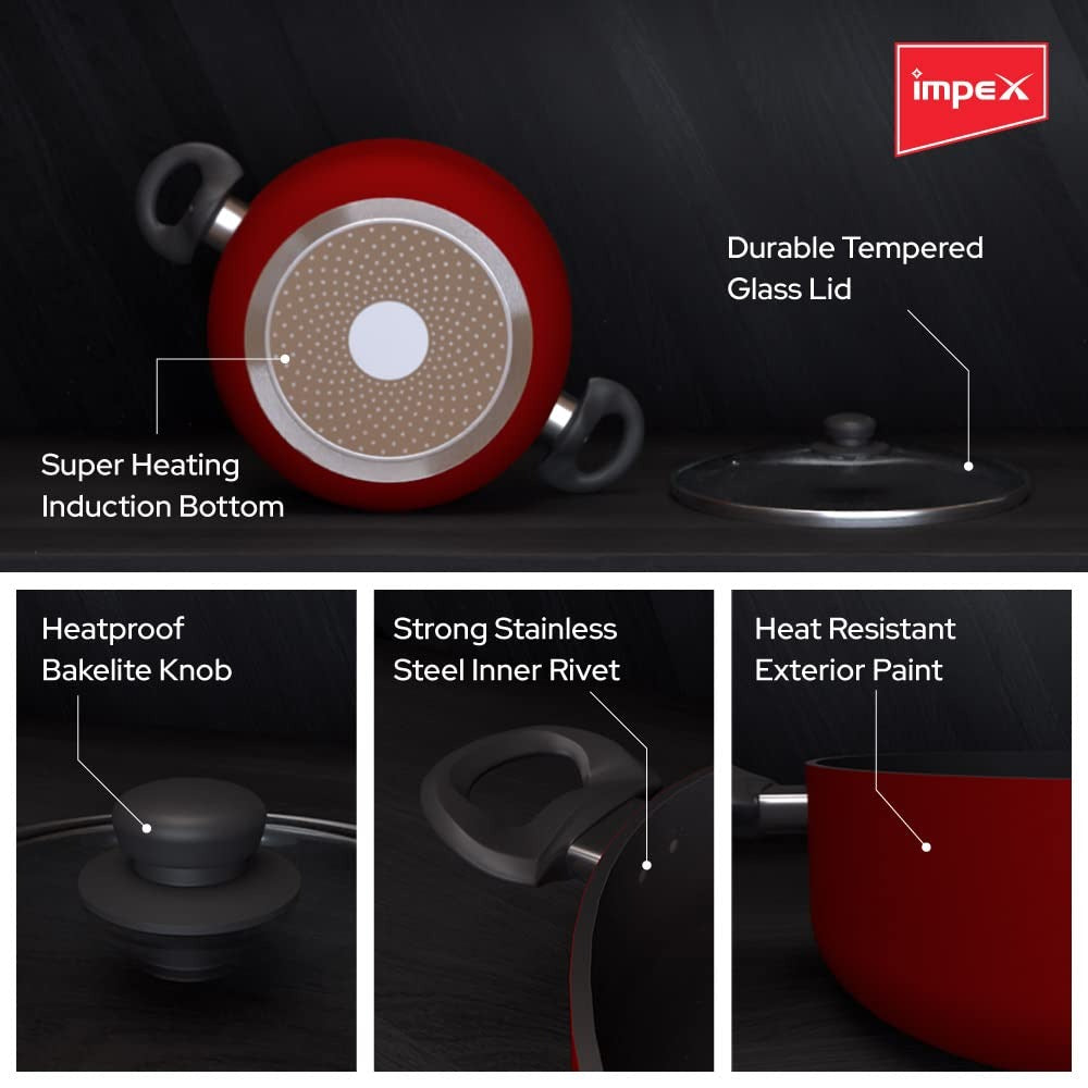 Impex ISP-2411 Aluminium Non-Stick Sauce Pan Red Induction Base