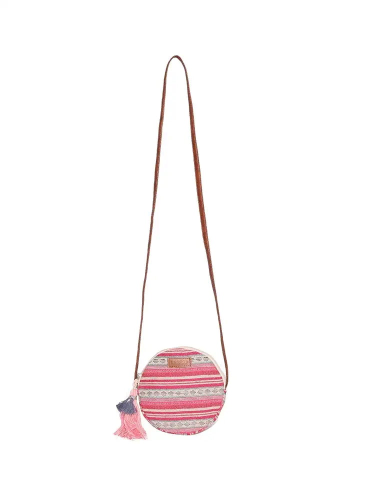 Astrid Round Textured Sling Bag For Girls With Zip Colour Pretty Pink