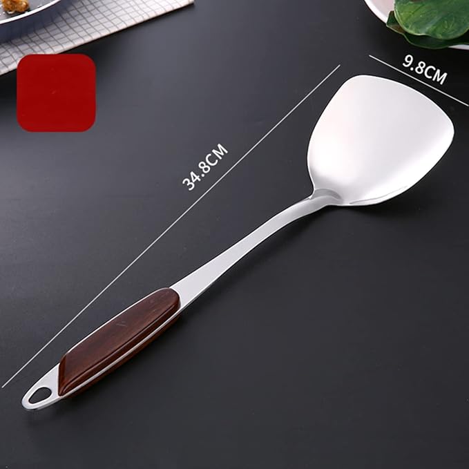 Pepplo Wok Spatula 304 Stainless Steel Spatula with Heat Resistant Plastic Handle Brown