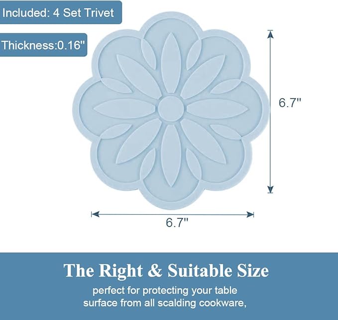 P-Plus International Big Round Silicone Trivets Mats for Hot Dishes and Hot Pads Blue (Pack of 4)