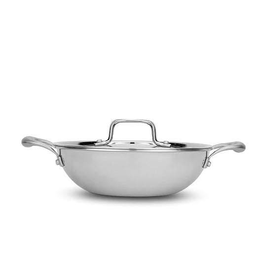 Fackelmann Triply Stainless Steel Kadai with Designer Lid 22 cm 2.0 litres Silver