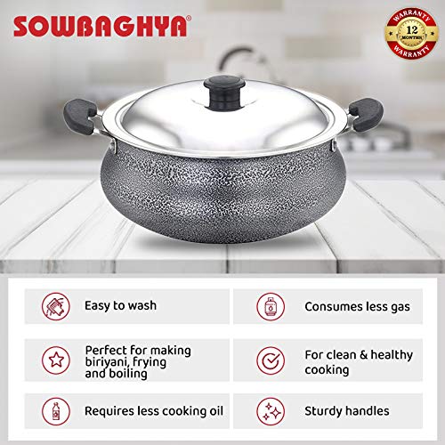 Sowbaghya Aluminium Biriyani Pot With Lid 2 L (Black) Handi Patila Bhagona Tapeli with Lid