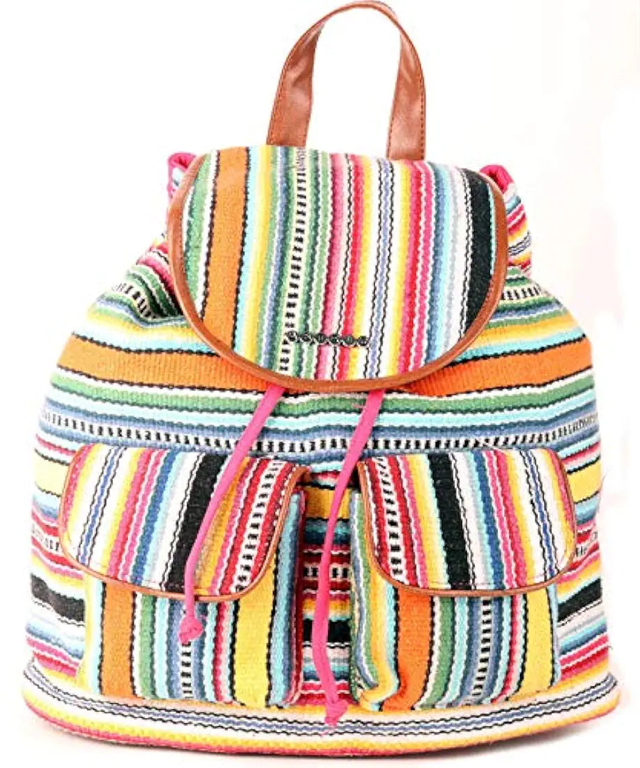 Astrid Multicolor Cotton Girls Backpack With External Pockets In Front Colour Stylish Multicolor Greenish Stripes