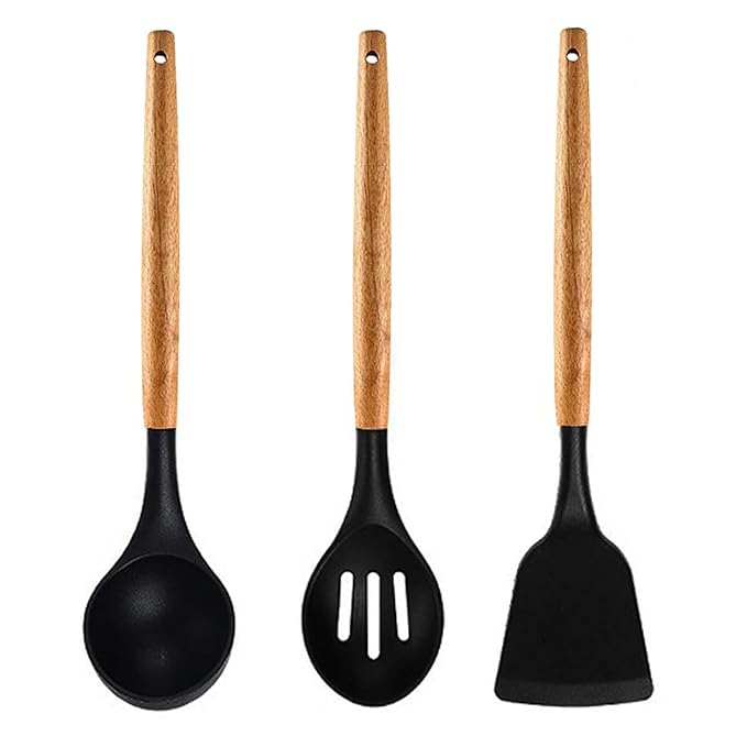 Amicus Silicon Spatula Set for Kitchen Non Stick Pan Cooking Spatula Turner Ladle Slotted Serving Spoon