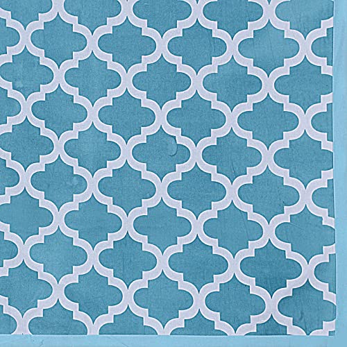 Texstylers Sky Blue Pure Cotton Abstract Pattern Jaipuri Style 4 Seater Dining Table Cloth Cover Color 01 Rectangular