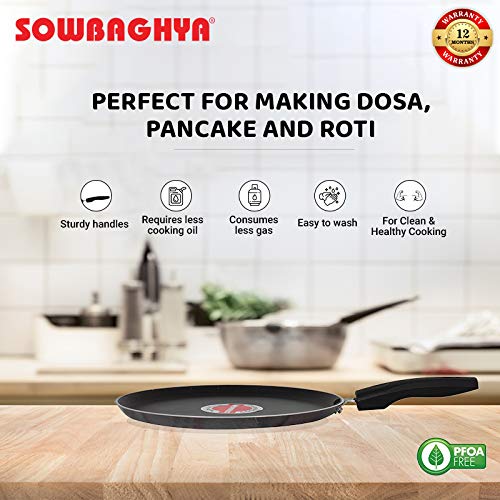 Sowbaghya Induction Base Non Stick Tawa 26 cm Black Dosa Roti Chapati Pathiri Tawa